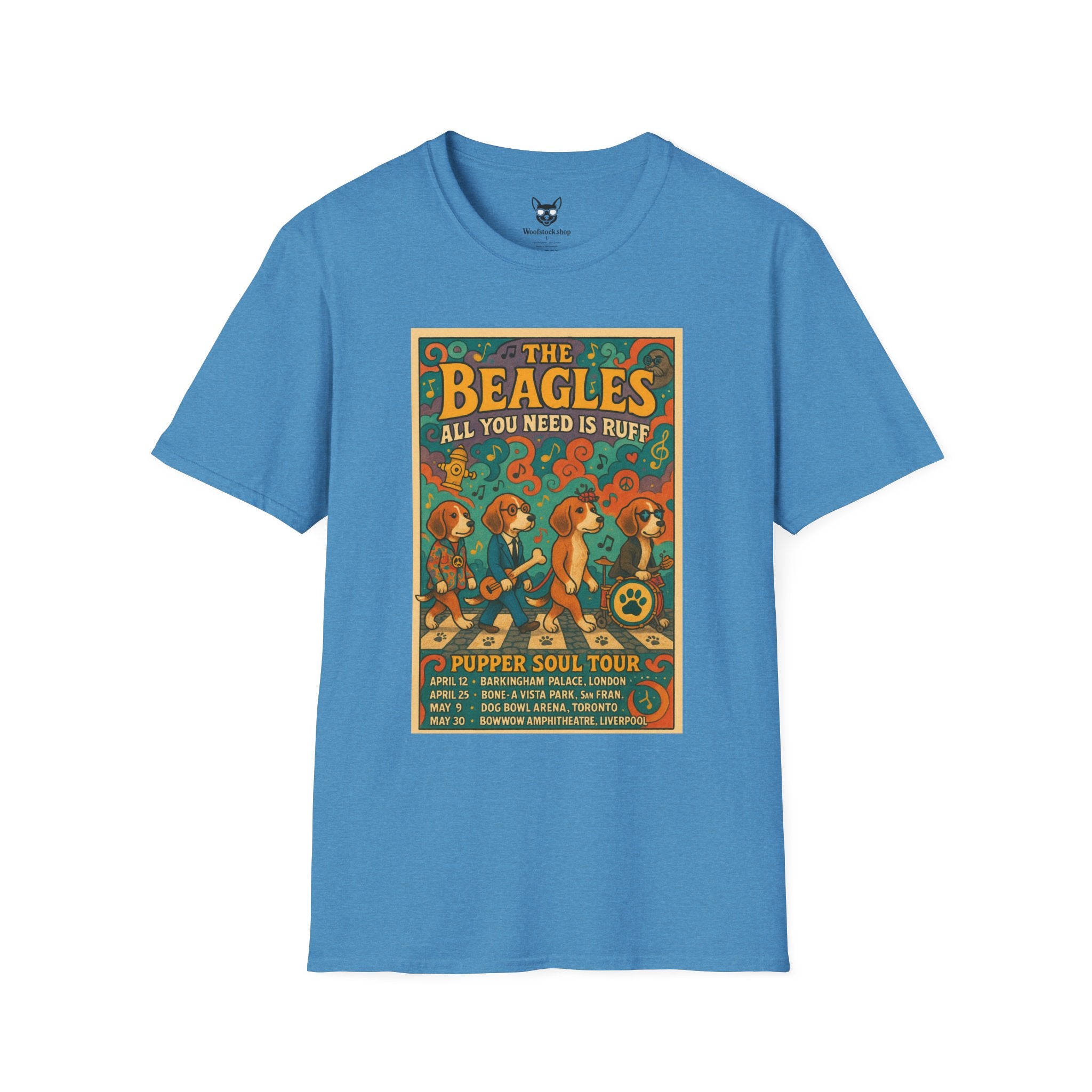 The Beatles Concert Poster Dog Parody Unisex Softstyle T-Shirt -- Funny Dog Concert Tee for Music and Dog Lovers